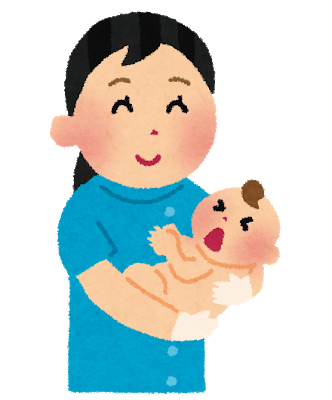 赤ちゃんを抱く助産師