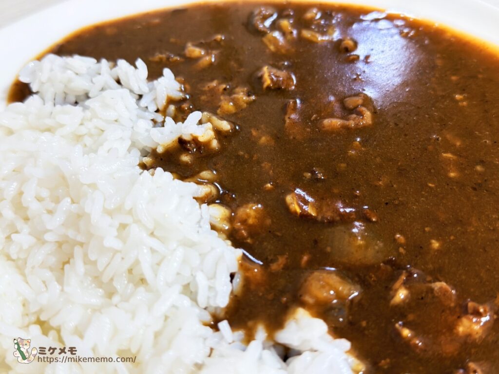 大阪牛すじかすカレーのルーと具材のアップ