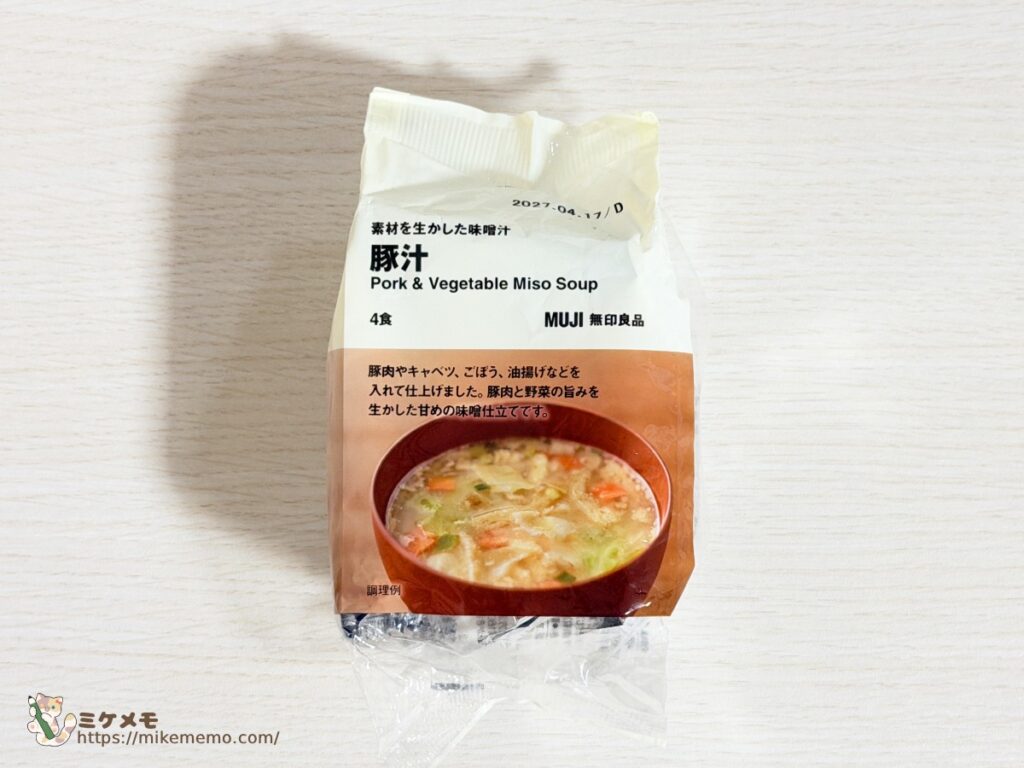 無印良品 素材を生かした味噌汁 豚汁4食のパッケージ表面