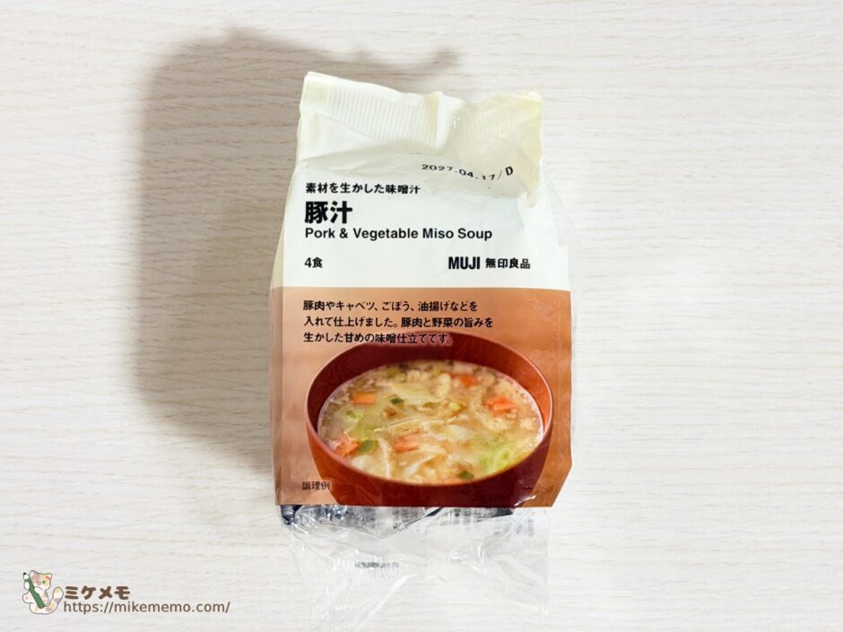 無印良品 素材を生かした味噌汁 豚汁4食のパッケージ表面